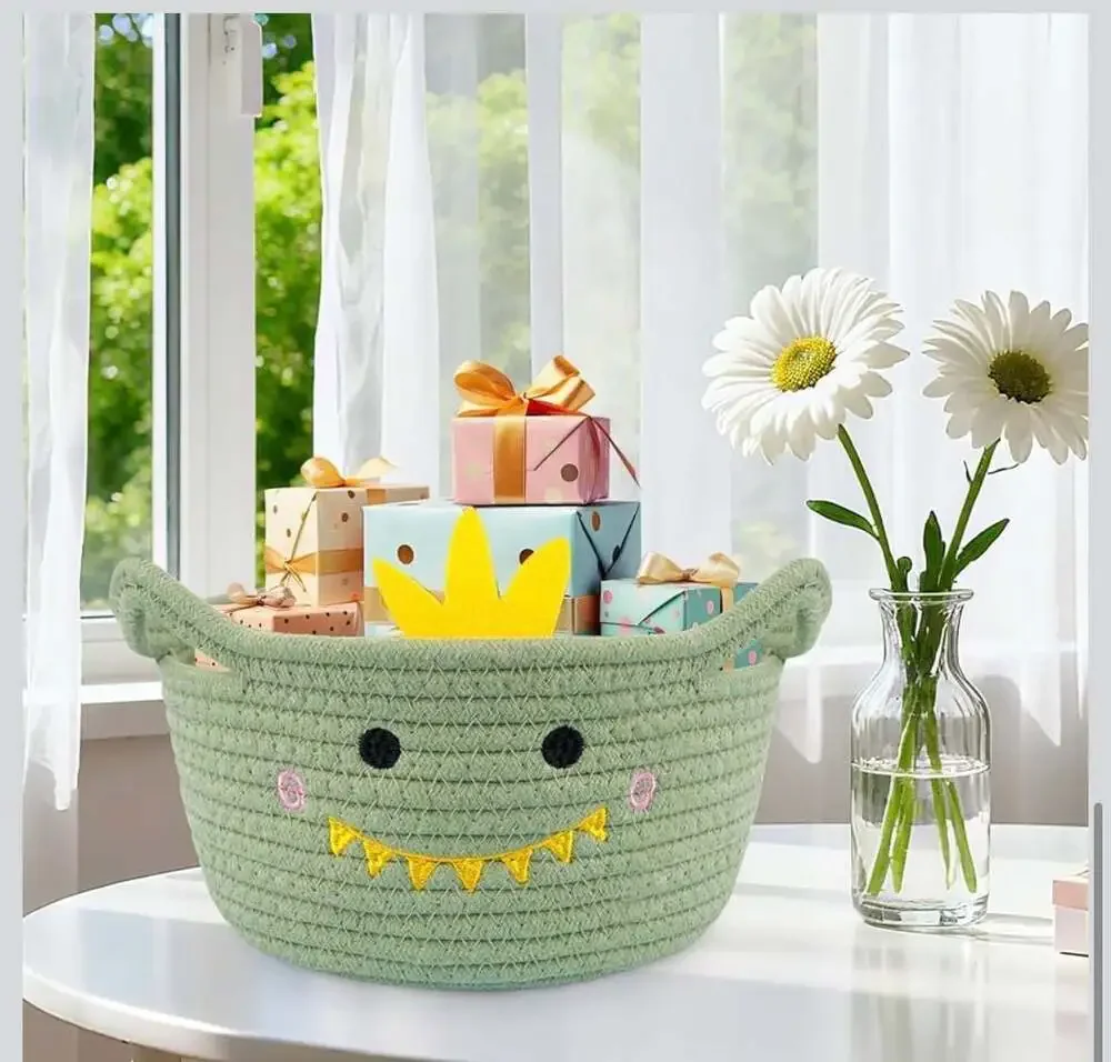 Hkojewp Small Dinosaur Cotton Rope Woven Storage Basket for Nursery and Toys